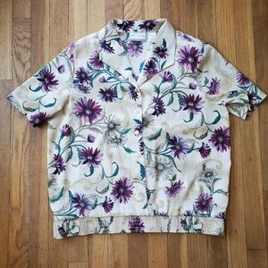 Alfred Dunner Floral Button Front Blouse‎ Size 14 P